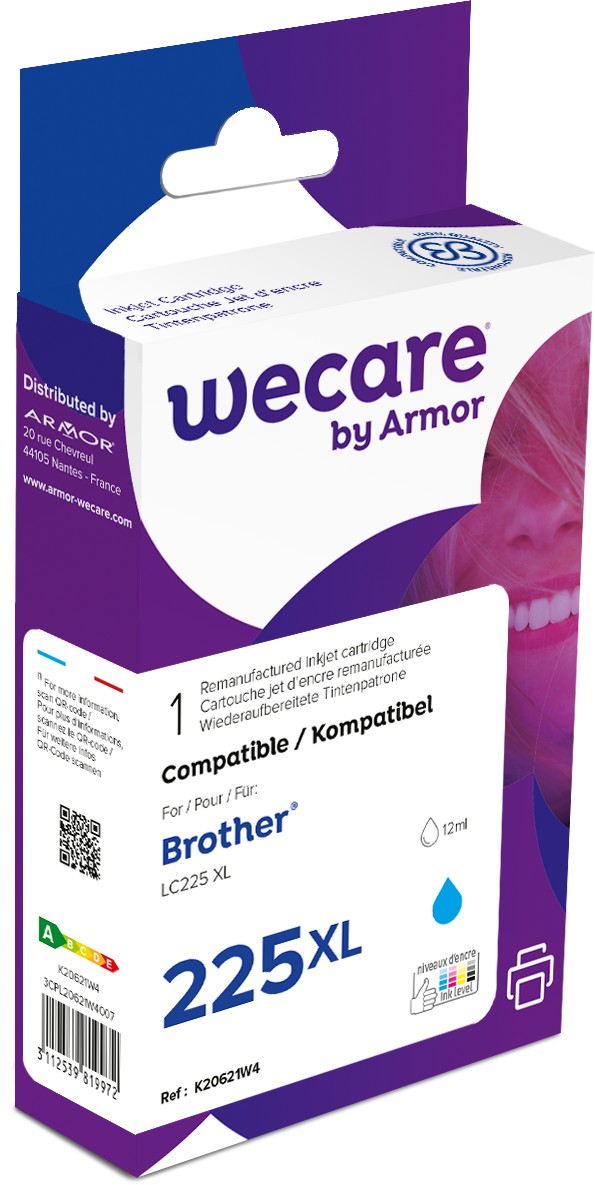 WECARE ink pro BROTHER LC-225C,modrá/cyan K20621W4