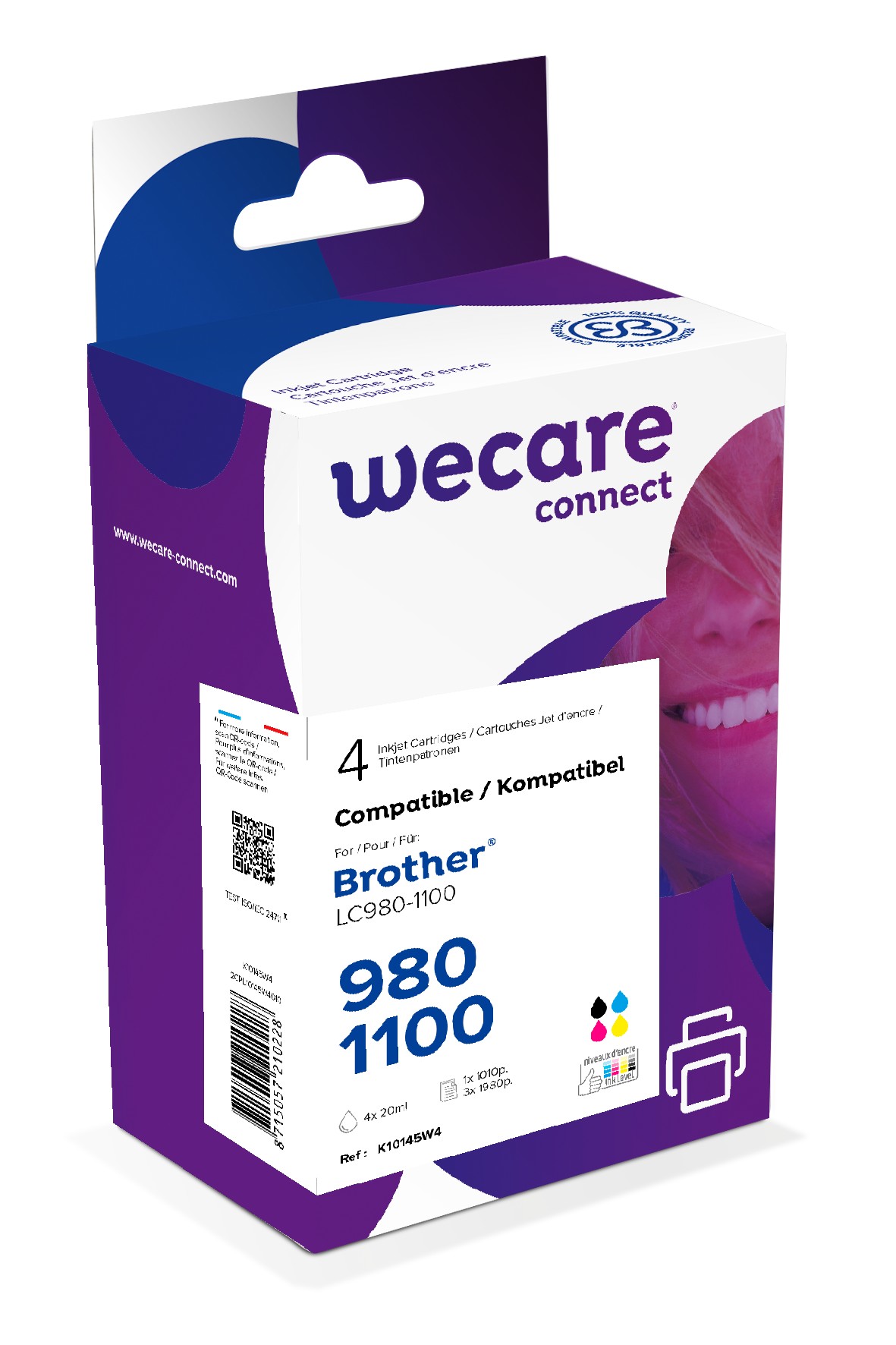 WECARE ink pro BROTHER LC-980/1100,černá/CMY K10145W4