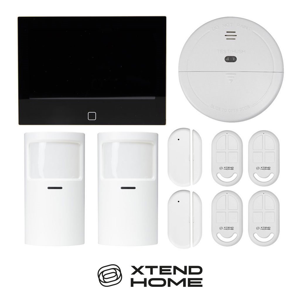 Xtend Home alarmový set, jednotka 7", 2x pohyb čidlo, 2x dveřní čidlo, 4x dálkové ovládání, 1x kouř čidlo, XTH-EZS-700S