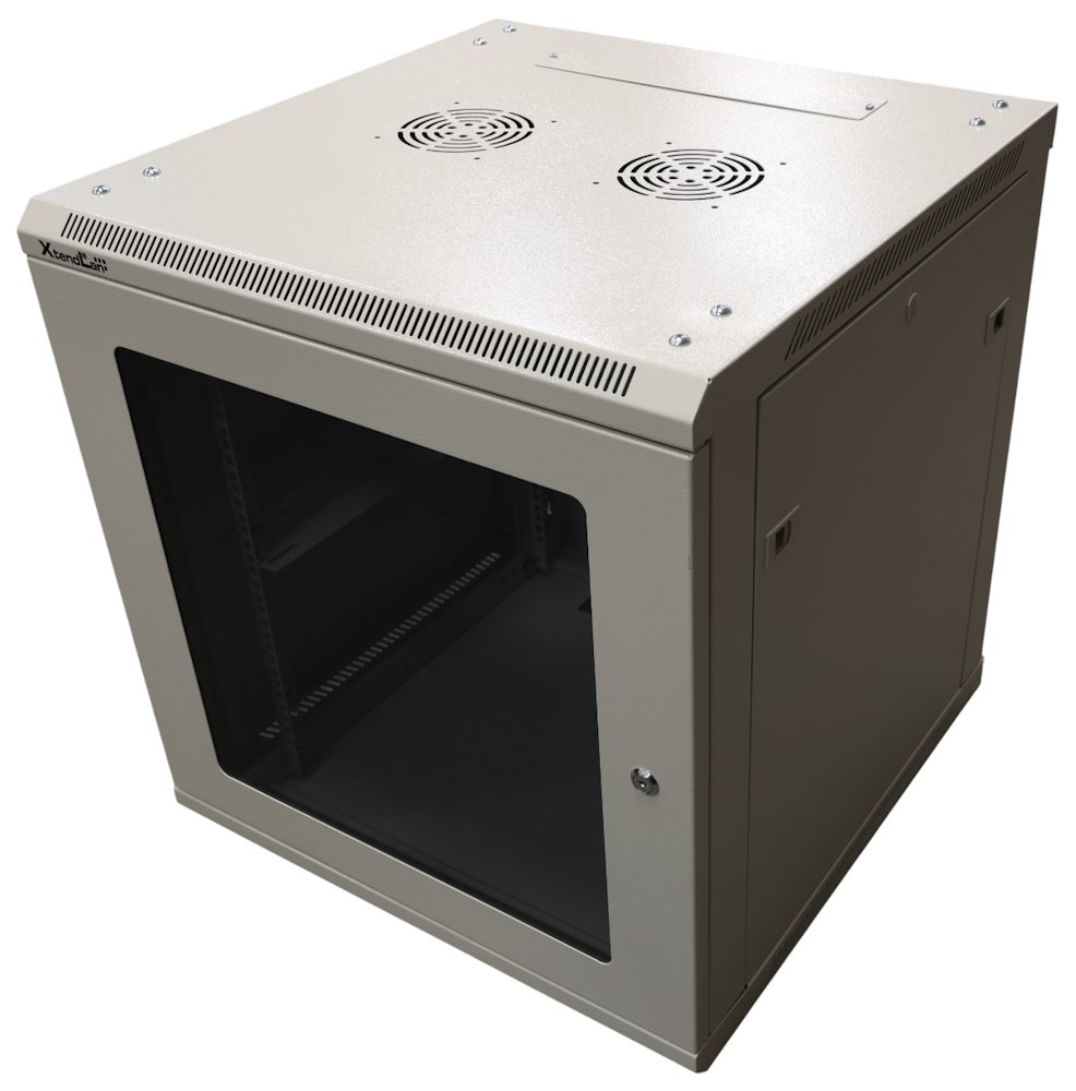 XtendLan 12U/600x600, na zeď, jednodílný, rozložený, skleněné dveře, šedý WS-12U-66-GREY-U
