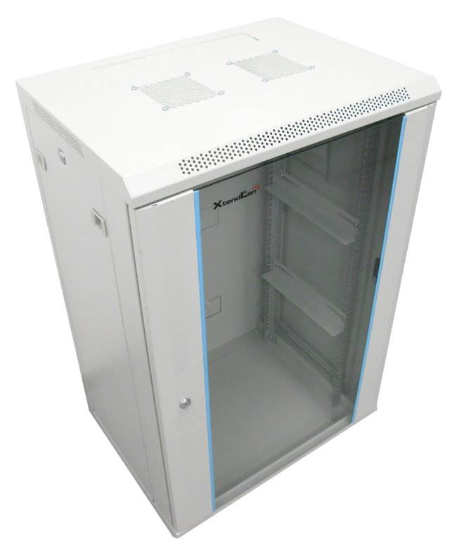 XtendLan 15U/600x450, na zeď, jednodílný, skleněné dveře, šedý WS-15U-64-GRAY-P