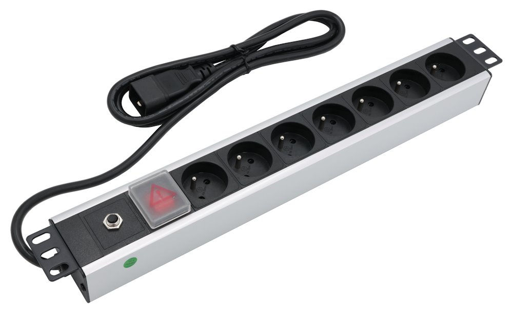 XtendLan 19'' rozvodný panel 7x 230V, ČSN, s proudovou ochranou, vypínačem a koncovkou 16A/C20 ZASUVKA7N19-C20
