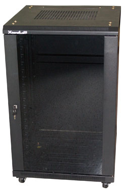 XtendLan 22U/600x600 stojanový, černý, skleněné dveře, plná záda ECO-22U-66-BLACK-S