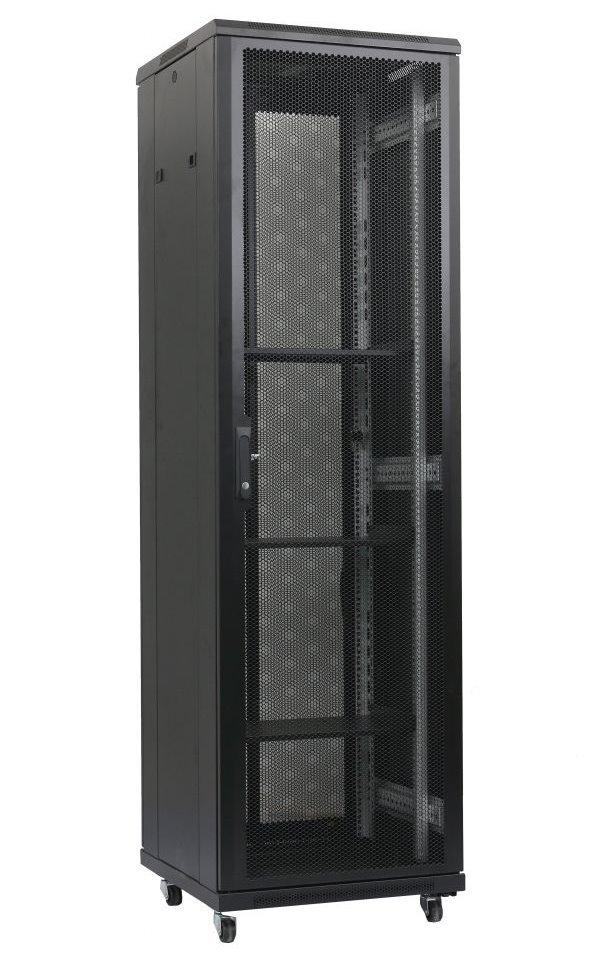 XtendLan 47U/600x800 stojanový, černý, perforované dveře a záda PER-47U-68-BLACK-P