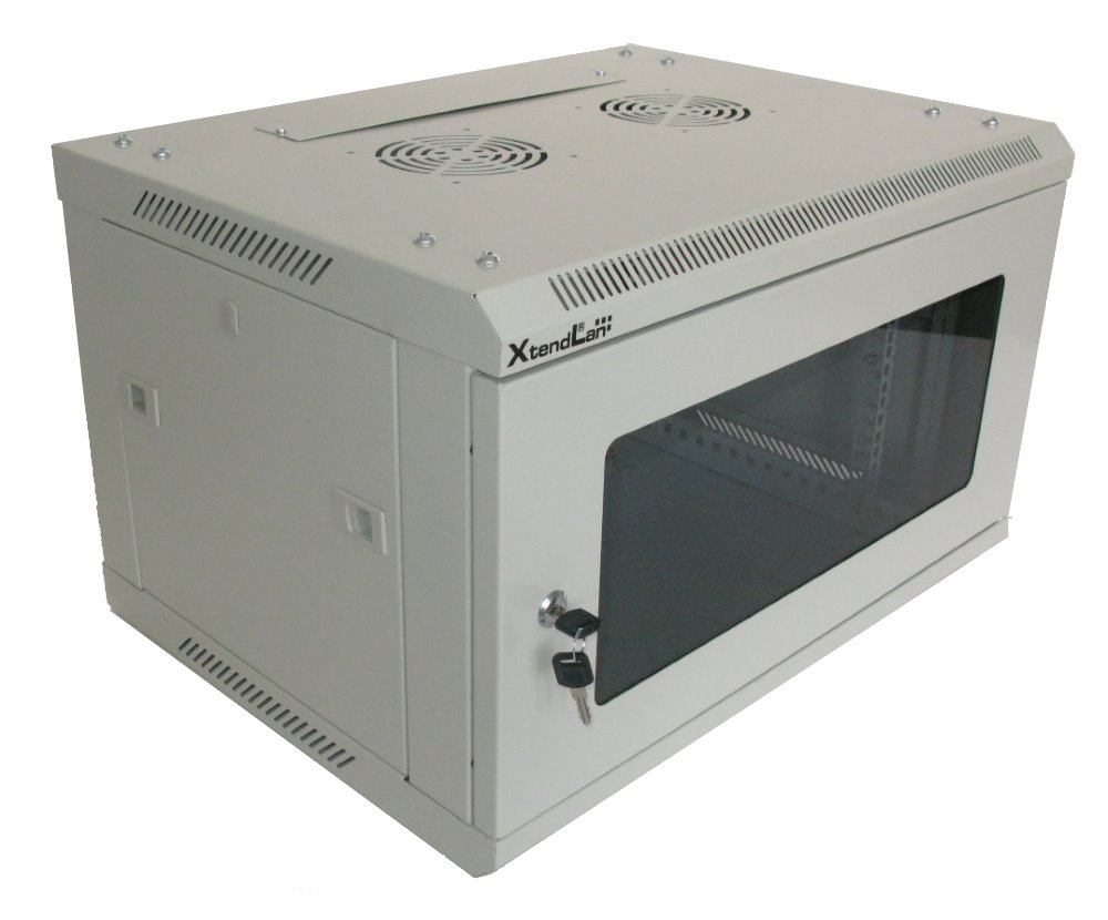 XtendLan 6U/600x450,na zeď, jednodílný, skleněné dveře, slonovina-šedý WS-6U-64-IVORY