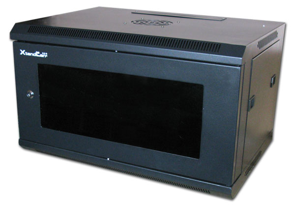 XtendLan 6U/600x600, na zeď, jednodílný, rozložený, skleněné dveře, černý WS-6U-66-BLACK-U