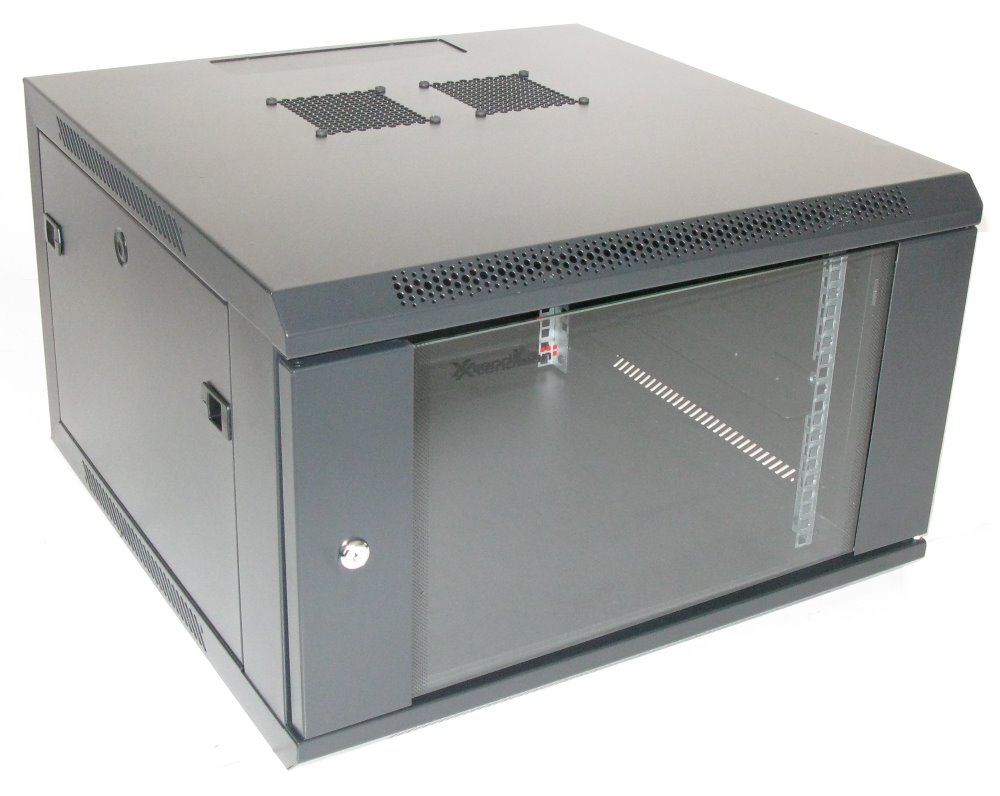 XtendLan 6U/600x600,na zeď, jednodílný, skleněné dveře WM-6U-66-BLACK-P
