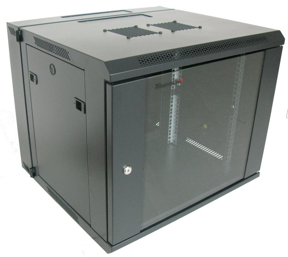 XtendLan 9U/600x550, na zeď, dvoudílný, skleněné dveře WD-9U-65-BLACK-P