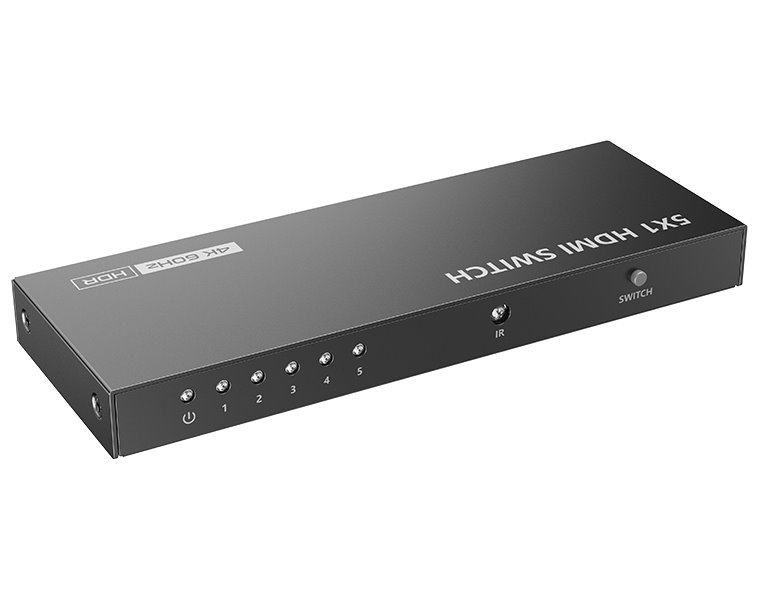 XtendLan HDMI prepínac, 5 vstupy / 1 výstup, do 4k@60Hz (2160p), dálkové ovládání (IR) HDMI-SW51EH