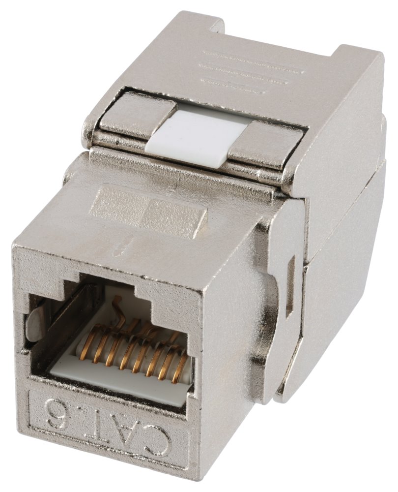 XtendLan Keystone jack RJ45 Cat6, STP, stříbrný, 180st, zaklapnutí zezadu