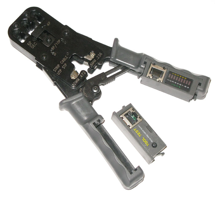 XtendLan Kleště krimpovací s testerem, LED indikace, ráčna, RJ45, RJ12, RJ11 HT-300TR