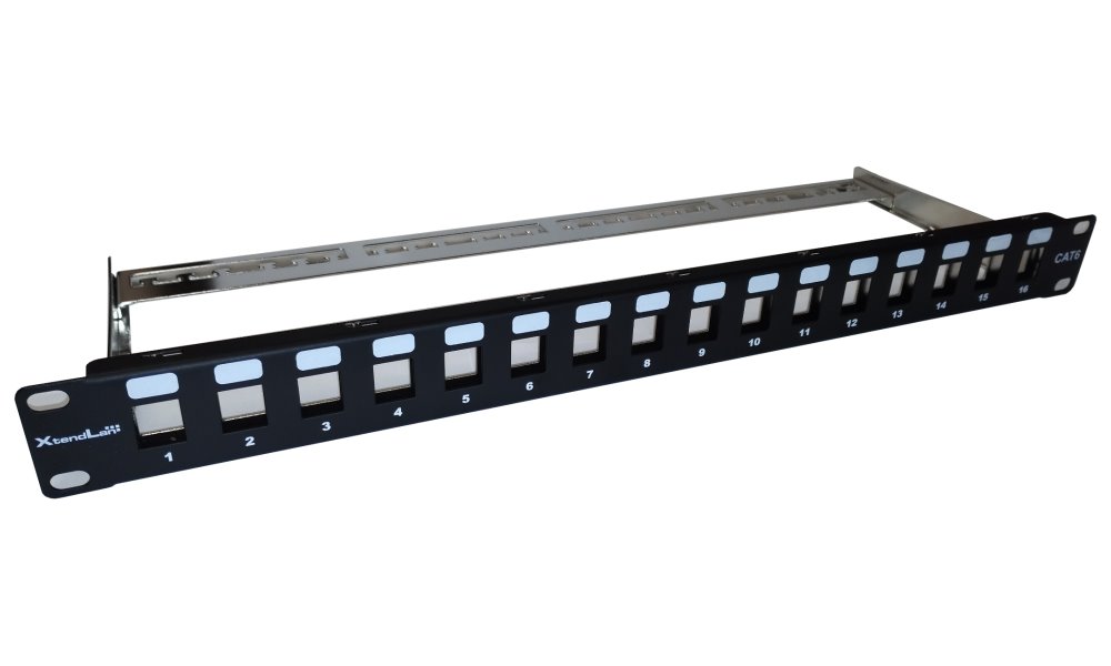 XtendLan Patch panel 19", 16 portů CAT6A, stíněný, bez keystone XL-PP19-16C6AS-B