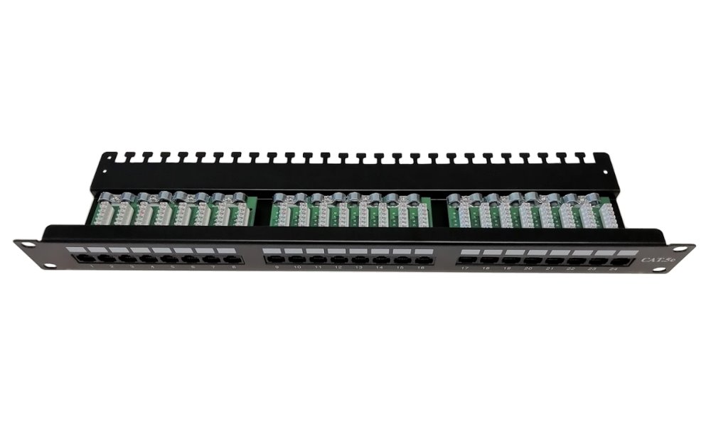 XtendLan Patch panel 19", 24 portů, C5E, vyvazovací úchytky, 2xAu XL-PP19-24C5EUV-A