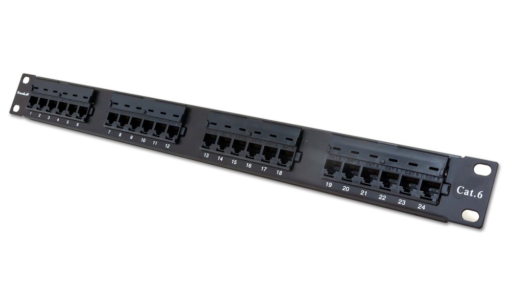 XtendLan Patch panel 19", 24 portů Cat6, 30u Au, 110 PP19-24C6U