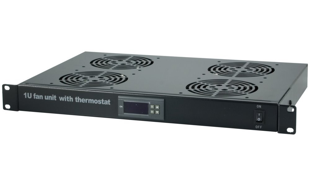 XtendLan Ventilace do 1U pozice, termostat, 4 ventilatory, hloubka 350mm SFAN1U4T-B