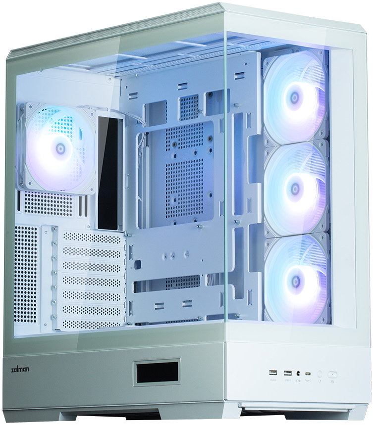 Zalman skříň P50 DS / Middle Tower / 4x120mm ARGB fan / 2x USB 3.0 / USB-C / panoramatická / bílá P50 DS White