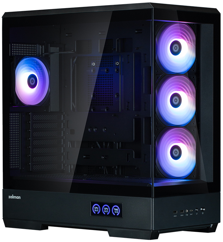 Zalman skříň P50 DS / Middle Tower / 4x120mm ARGB fan / 2x USB 3.0 / USB-C / panoramatická / černá P50 DS Black