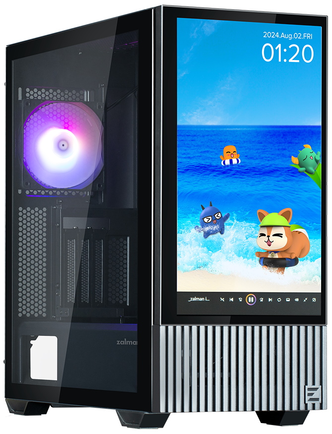 Zalman skříň Z10 DS / Middle Tower / 3x120mm fan / 2x USB 3.0 / USB-C / odnímatelný 15.6 displej / tvrzené Z10 DS Black