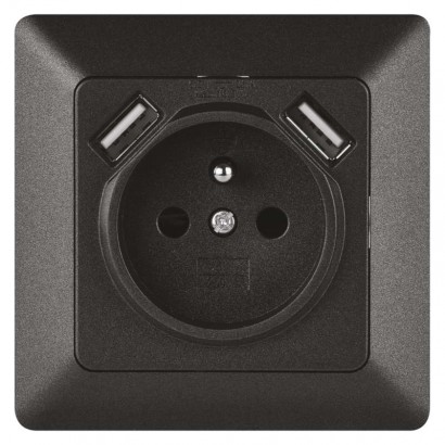 Zásuvka s USB 2,1A max., antracit 8592920097137