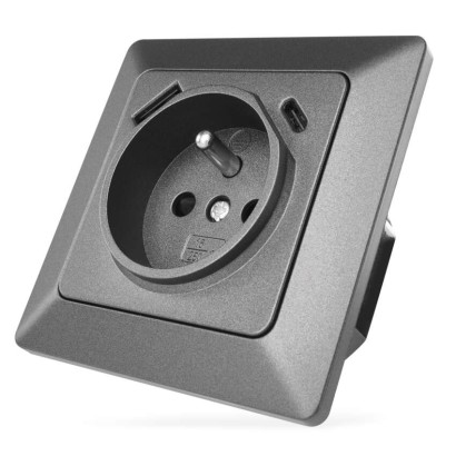 Zásuvka s USB-A+USB-C, antracit 8592920141519