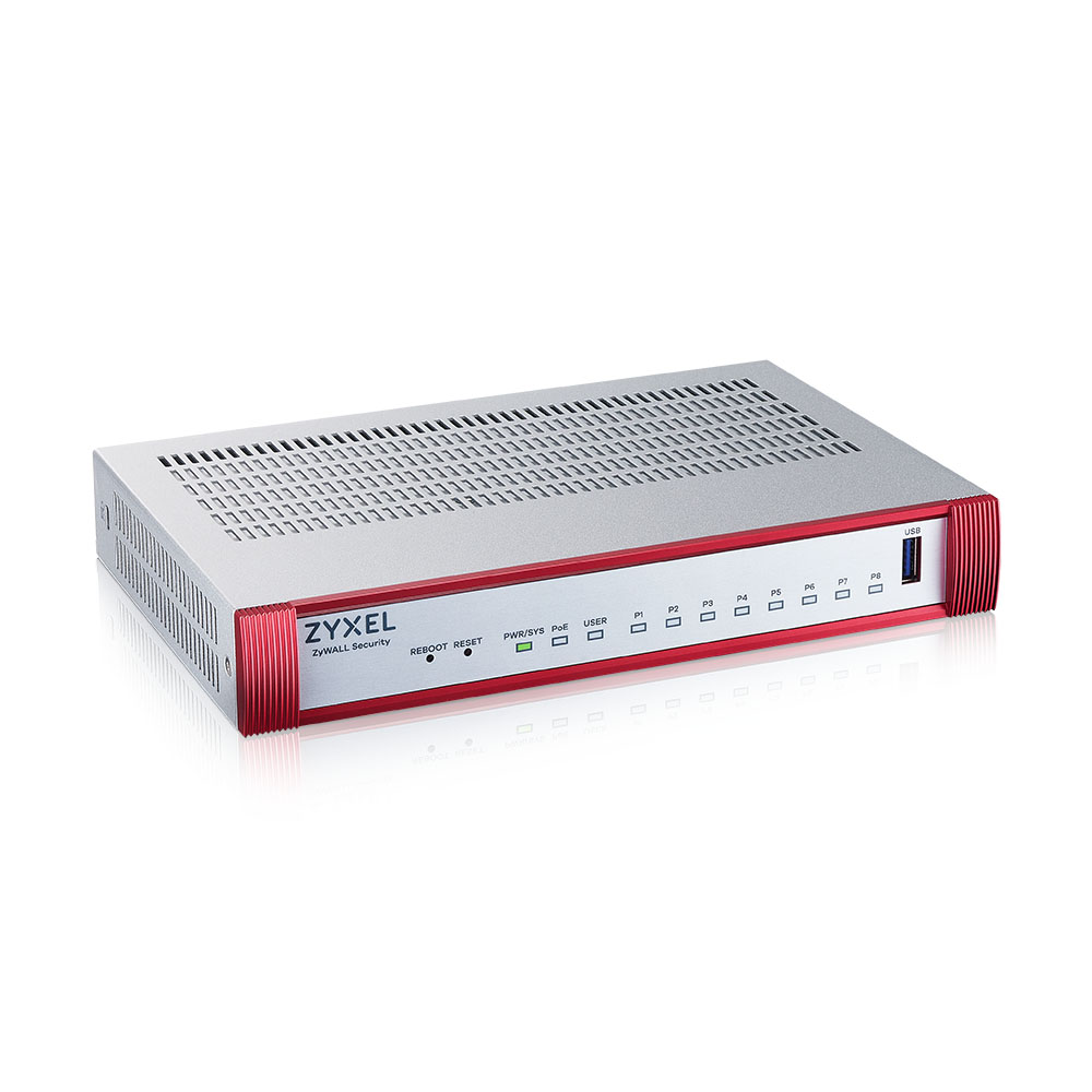 Zyxel USG FLEX100 H Series, 7 Gigabit user-definable ports, 1*1G PoE+, 1*USB (device only) USGFLEX100HP-EU0101F
