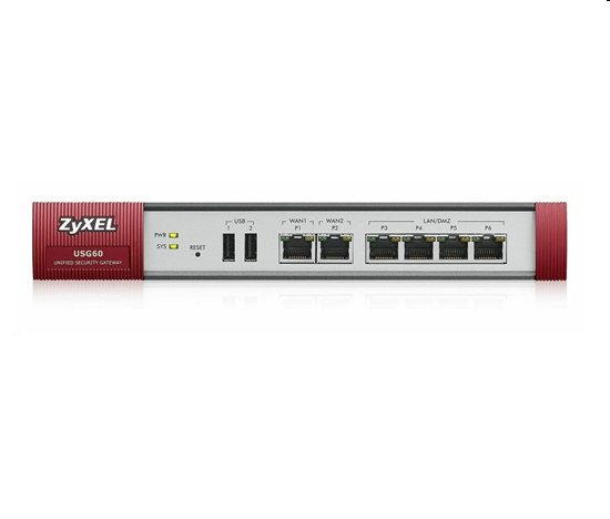 ZyXEL ZyWALL USG 60, Security UTM solution: Firewall, VPN: 20x IPSec/ 12x SSL (2 default ), 6x 1Gbps (4x L USG60-EU0102F