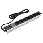 XtendLan 19'' rozvodný panel 7x 230V, ČSN, s proudovou ochranou, vypínačem a koncovkou 16A/C20 ZASUVKA7N19-C20