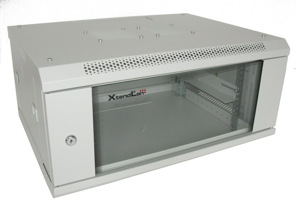 XtendLan 4U/600x450,na zeď, jednodílný, skleněné dveře, šedý WS-4U-64-GREY-P
