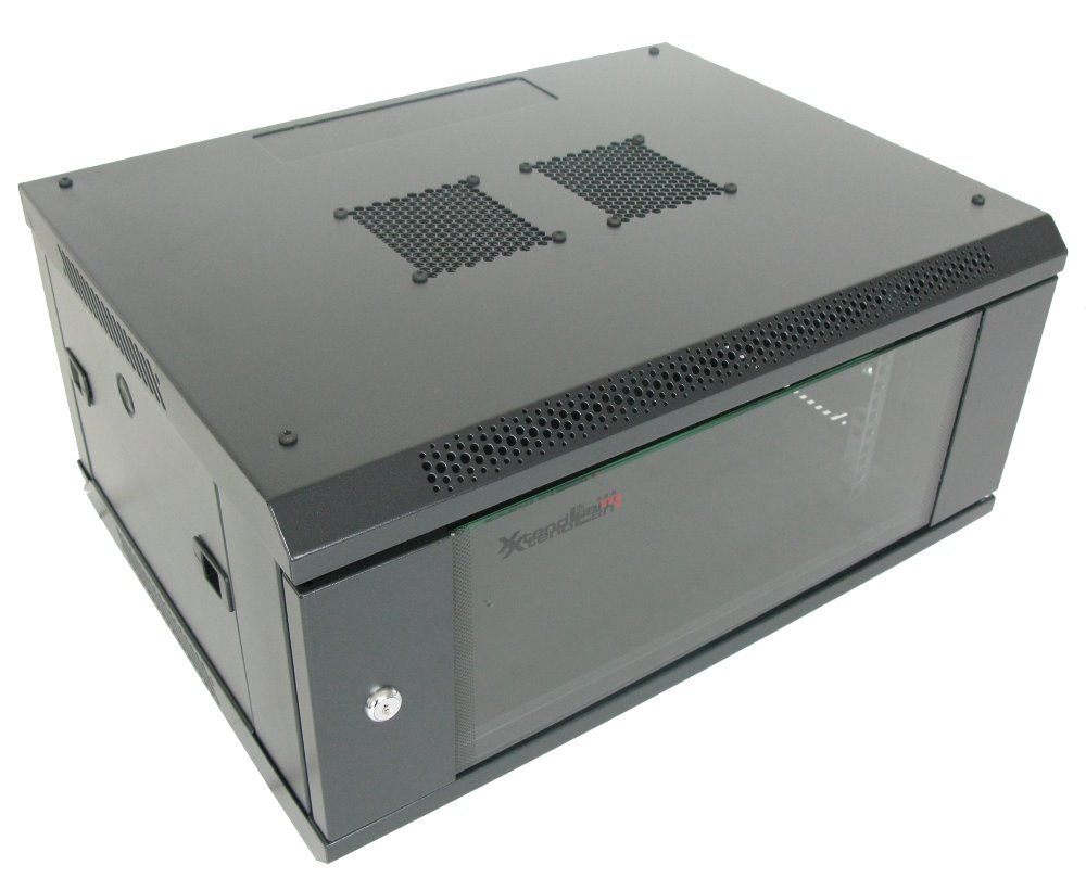 XtendLan 4U/600x450,na zeď, jednodílný, skleněné dveře WS-4U-64B-BLACK-P