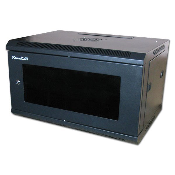 XtendLan 6U/600x450,na zeď, jednodílný, skleněné dveře WS-6U-64-BLACK-P