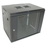 XtendLan 9U/600x450, na zeď, jednodílný, skleněné dveře, černý WS-9U-64-BLACK-P