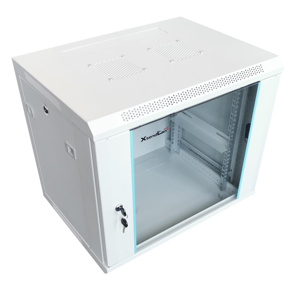 XtendLan 9U/600x450, na zeď, jednodílný, skleněné dveře, šedý WS-9U-64-GREY-P
