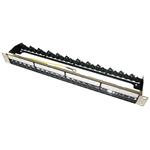 XtendLan Patch panel 19", 24 portů, neosazený, stíněný, černý, ,CAT5e,6,6A,7, vyvazovák PP19-24N-N