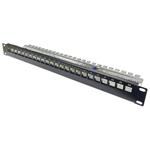 XtendLan Patch panel 19", 24 portů, neosazený, stíněný, černý, Cat5e/6/6A, vyvazovák PP19-24NS-K