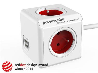 Zásuvka prodluž. PowerCube EXTENDED USB, Red, 4 rozbočka, 2x USB, kabel 1,5m 423680