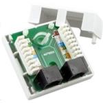 Zásuvka UTP 2x RJ45 Cat5E, duální svorkovnice, na omítku