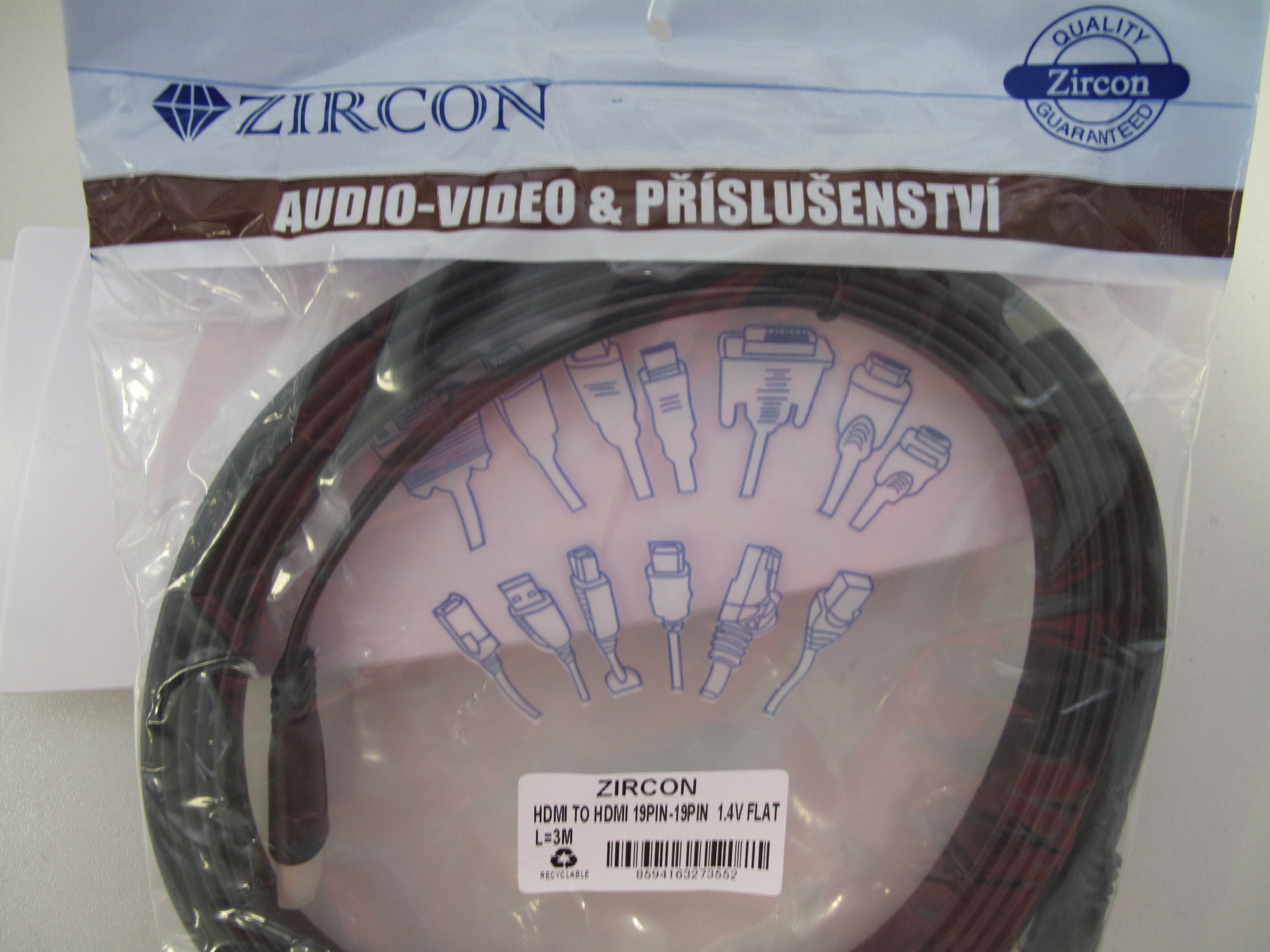 Zircon HDMI kabel 3M FLAT- plochý Premium 8594163273552