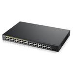 Zyxel GS1900-48HP v2 50-port Gigabit Web Smart PoE switch, 48x gigabit RJ45 (z toho 24x PoE), 2x SF GS190048HPV2-EU0101F