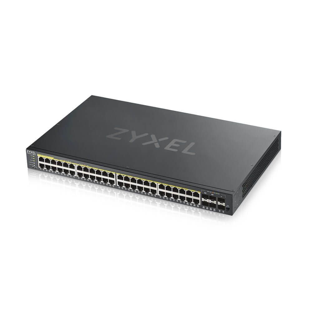 Zyxel GS1920-48HPv2, 52 Port Smart Managed PoE Switch 48x Gigabit Copper PoE and 4x Gigabit dual pe GS192048HPV2-EU0101F